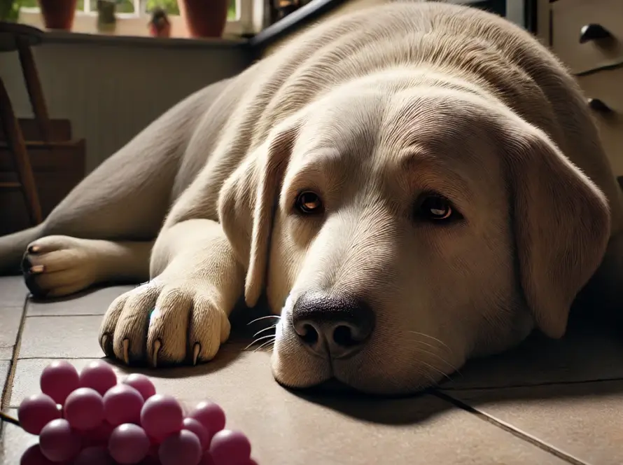 DOG EATS GRAPPES