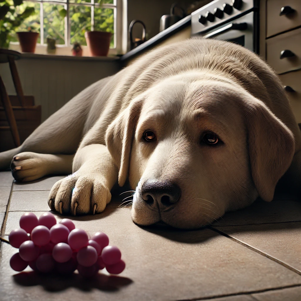 DOG EATS GRAPPES